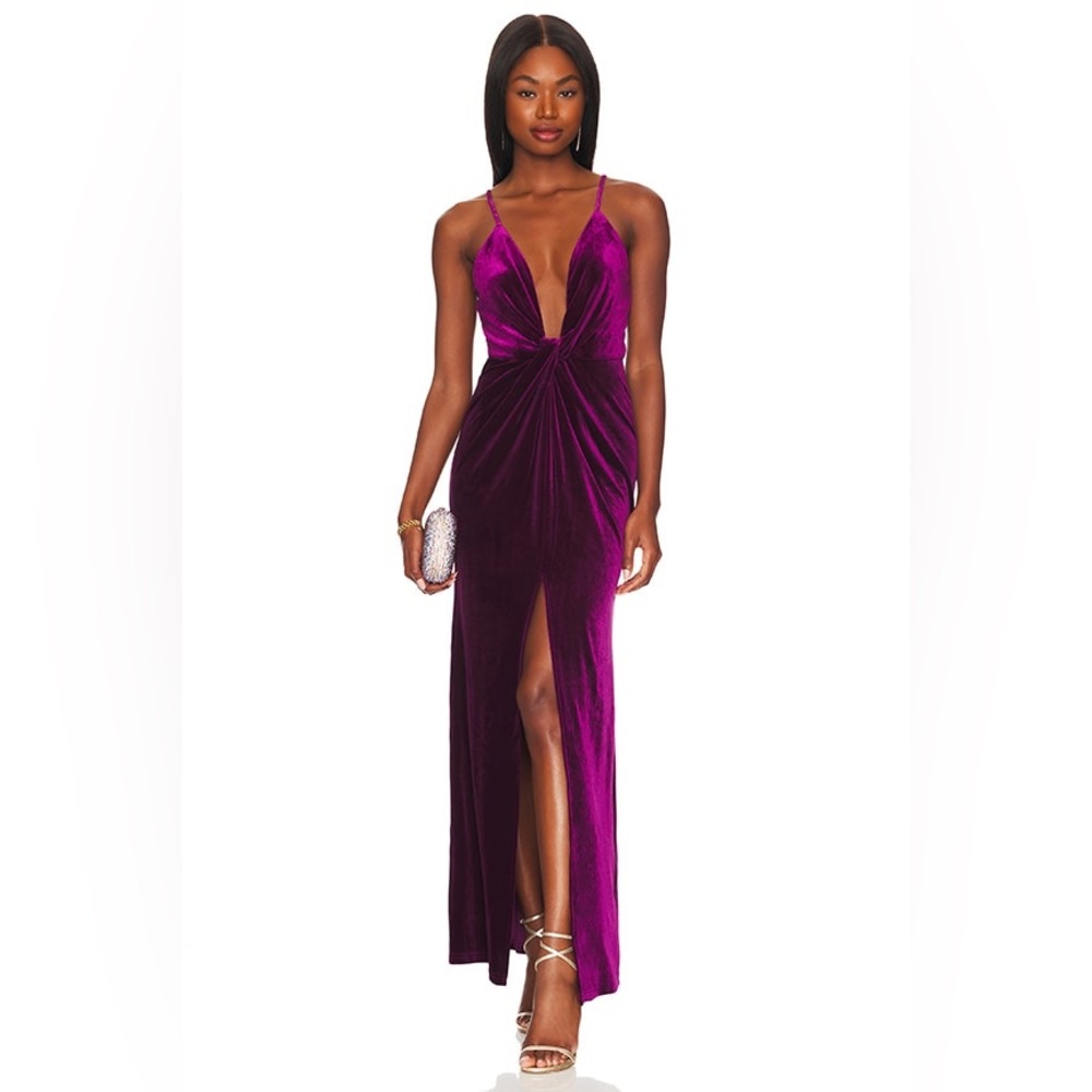 Superdown Aurora Deep V Velvet Maxi Dress
